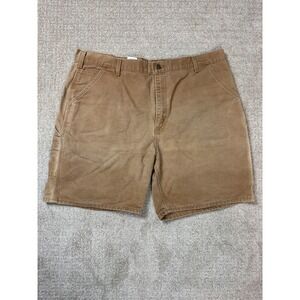 Vtg Carhartt B141 BRN Brown Dungaree Canvas Carpenter Shorts Mens 42 Sun Bleach*
